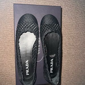 Prada Raffia woven leather flats.